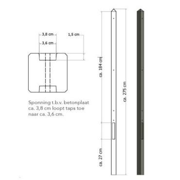 LICHTGEWICHT BETONPAAL MET DIAMANTKOP ONGECOAT 8,5X8,5X280 CM, TUSSENPAAL, ANTRACIET