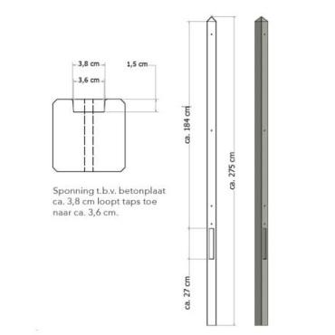 LICHTGEWICHT BETONPAAL MET DIAMANTKOP ONGECOAT 8,5X8,5X280 CM, EINDPAAL, GRIJS