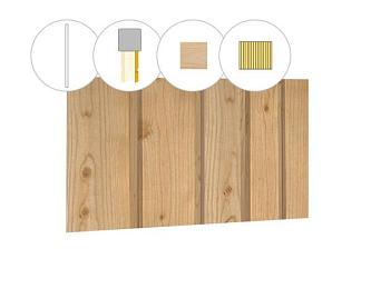 SET VUREN PLANKEN VOOR VERTICALE WAND E, MET BANDDELEN, HOOGTE 224 CM, ONBEHANDELD.