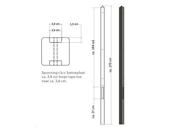 LICHTGEWICHT BETONPAAL MET DIAMANTKOP ONGECOAT 8,5X8,5X280 CM, TUSSENPAAL, ANTRACIET