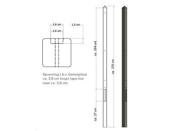 LICHTGEWICHT BETONPAAL MET DIAMANTKOP ONGECOAT 8,5X8,5X280 CM, EINDPAAL, ANTRACIET