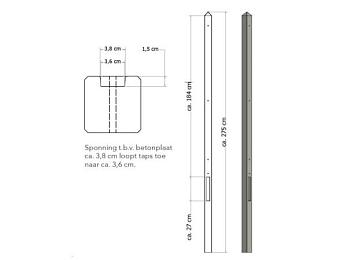 LICHTGEWICHT BETONPAAL MET DIAMANTKOP ONGECOAT 8,5X8,5X280 CM, EINDPAAL, GRIJS