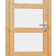 VUREN ENKELE 4-RUITS GLASDEUR INCLUSIEF KOZIJN, RECHTSDRAAIEND, 90 X 201 CM, ONBEHANDELD.