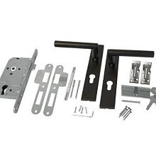 RVS LUXE DEURBESLAGSET ZWART GECOAT. SKG KEURMERK MET SLOTKAST, CILINDER EN SLOT. INCL DUIMEN